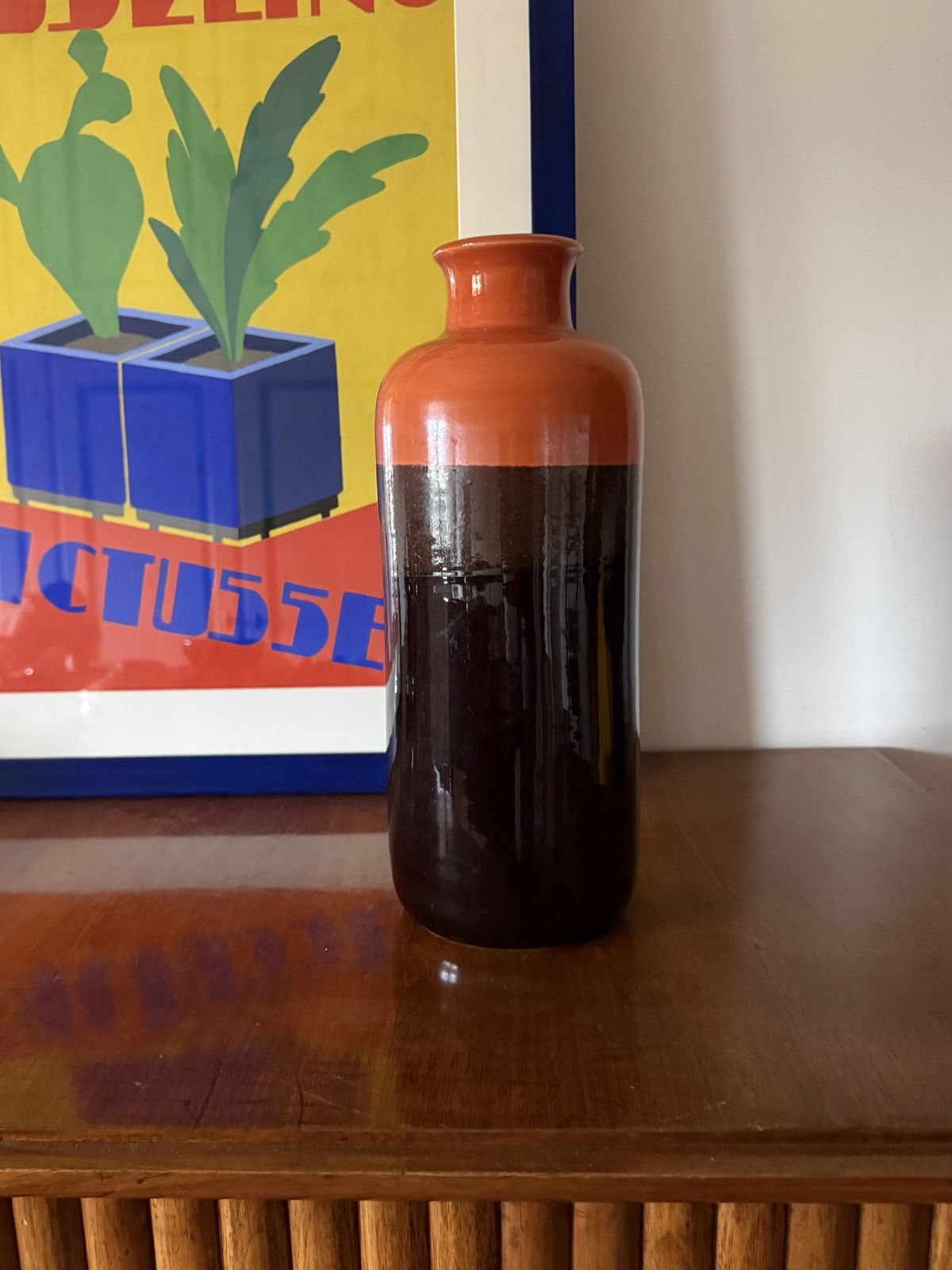 Mid Century Orange & Brown Ceramic Vase, Aldo Londi Bitossi Italy 1970s photo furniture