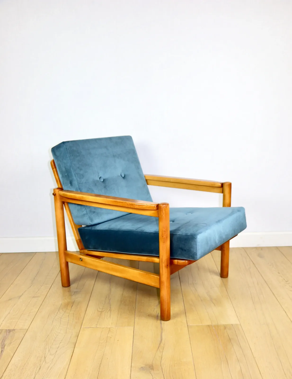 photo furniture Vintage Brown Sea Blue Wooden Armchair Designed By Z. Bączyk   Light Wood