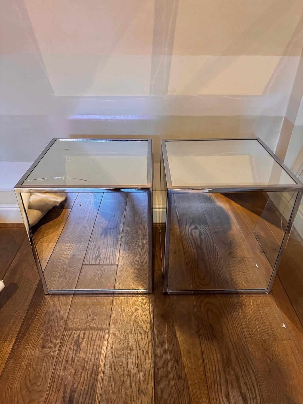 Borghese Art Deco Mirrored Bedside Cubes/Lamp Stands/Side Tables. photo furniture
