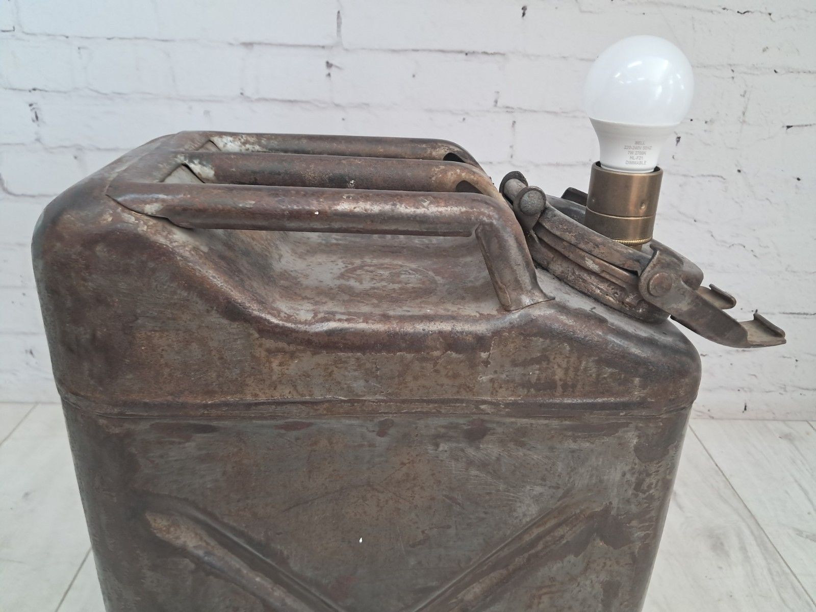 Lighting Vintage 1930s Jerry Can Lamp Industrial Military Fuel Can Table Light Steampunk photo