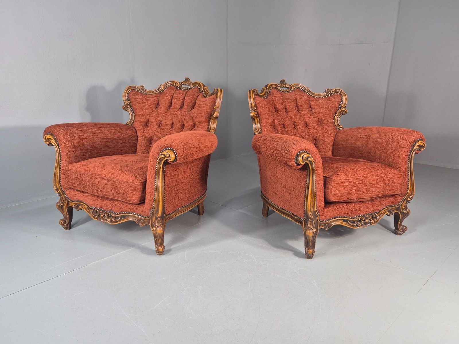 2 Vintage French Rococo Style Lounge Chairs Quality Reproduction  Eb11659 Vclo