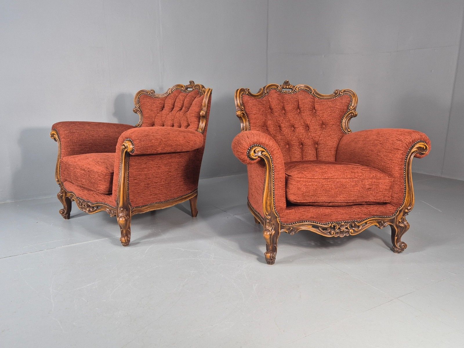 2 Vintage French Rococo Style Lounge Chairs Quality Reproduction  Eb11659 Vclo photo furniture