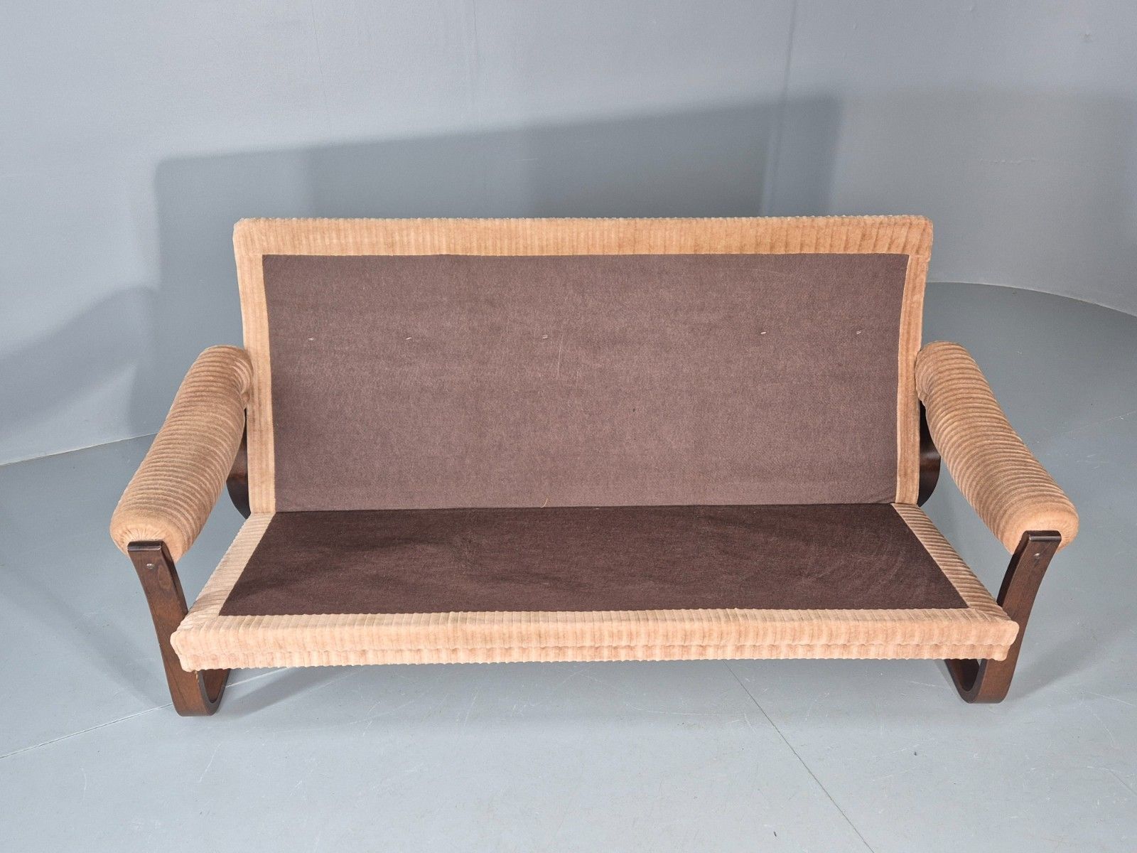 Vintage 3 Seat Sofa Beige Corduroy On Bentwood Base 1970s Retro Mcm Eb11646 M3ss photo vintage