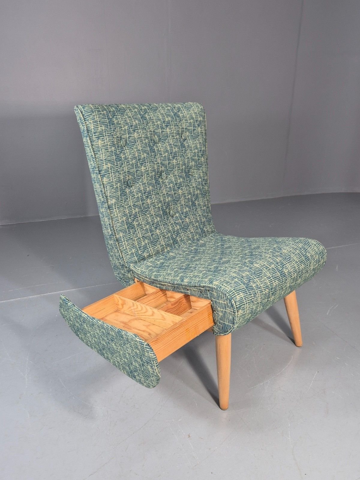 Vintage Swedish Retro Chair Newly Upholstered Hobby Chair Drawer Eb11084 Mnor photo buy