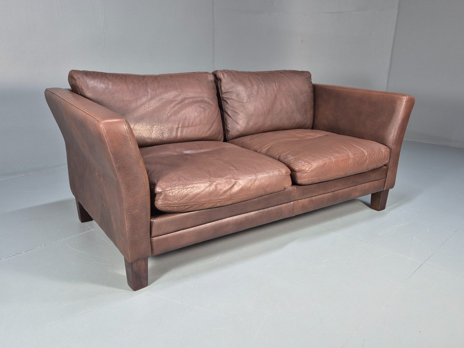 Vintage Danish Two Seater Settee In Brown Leather 1970s Danish Retro Eb8351 M2ss