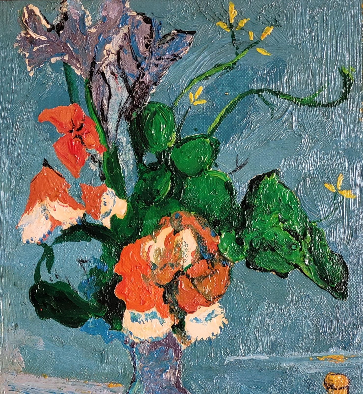 Cezanne Inspired Still Life. 'The Blue Vase". Oil On Board. 35cm X 30cm.1990 By Amaday photo Art
