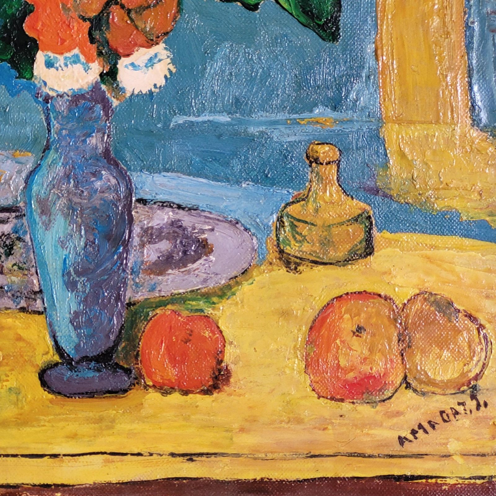 Cezanne Inspired Still Life. 'The Blue Vase". Oil On Board. 35cm X 30cm.1990 By Amaday photo 776.0