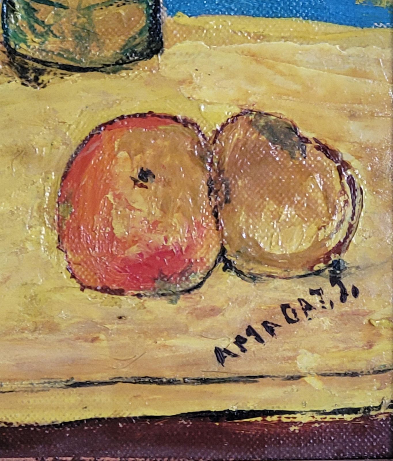 Art Cezanne Inspired Still Life. 'The Blue Vase". Oil On Board. 35cm X 30cm.1990 By Amaday photo