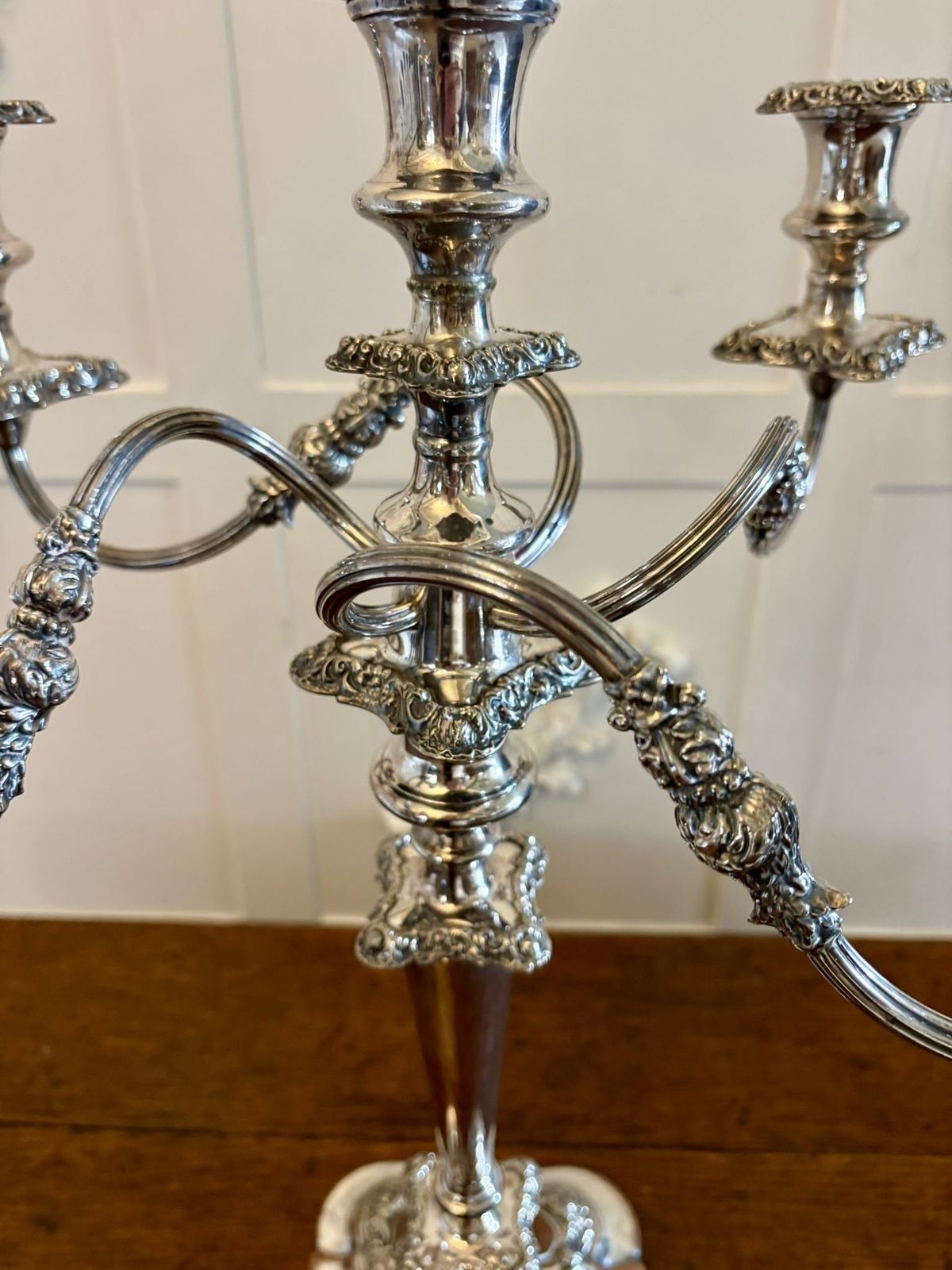 Antique 19th Century Large Silver Plated Five Branch Candelabra Dining Table Centrepiece With Detachable Sconces photo vintage