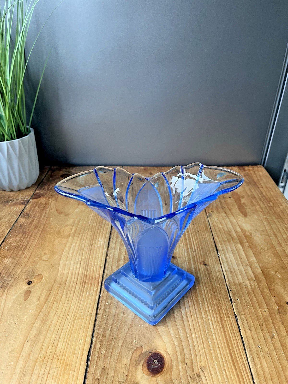 Beautiful Blue Art Deco Walther & Sohne Greta Stepped Base Flower Vase Posy 30's photo for sale