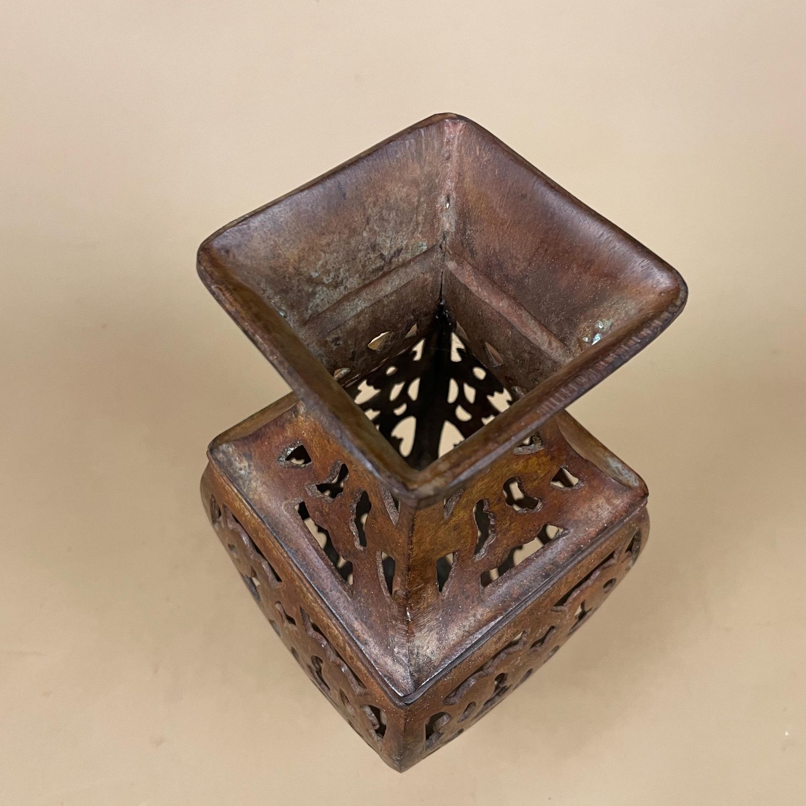 Metal Indian Patterned Pot Vase Jardiniere Asian Handmade Hollowed Out Pierced Intricate Vintage Urn Decorative Ornate Display Cut Out photo buy