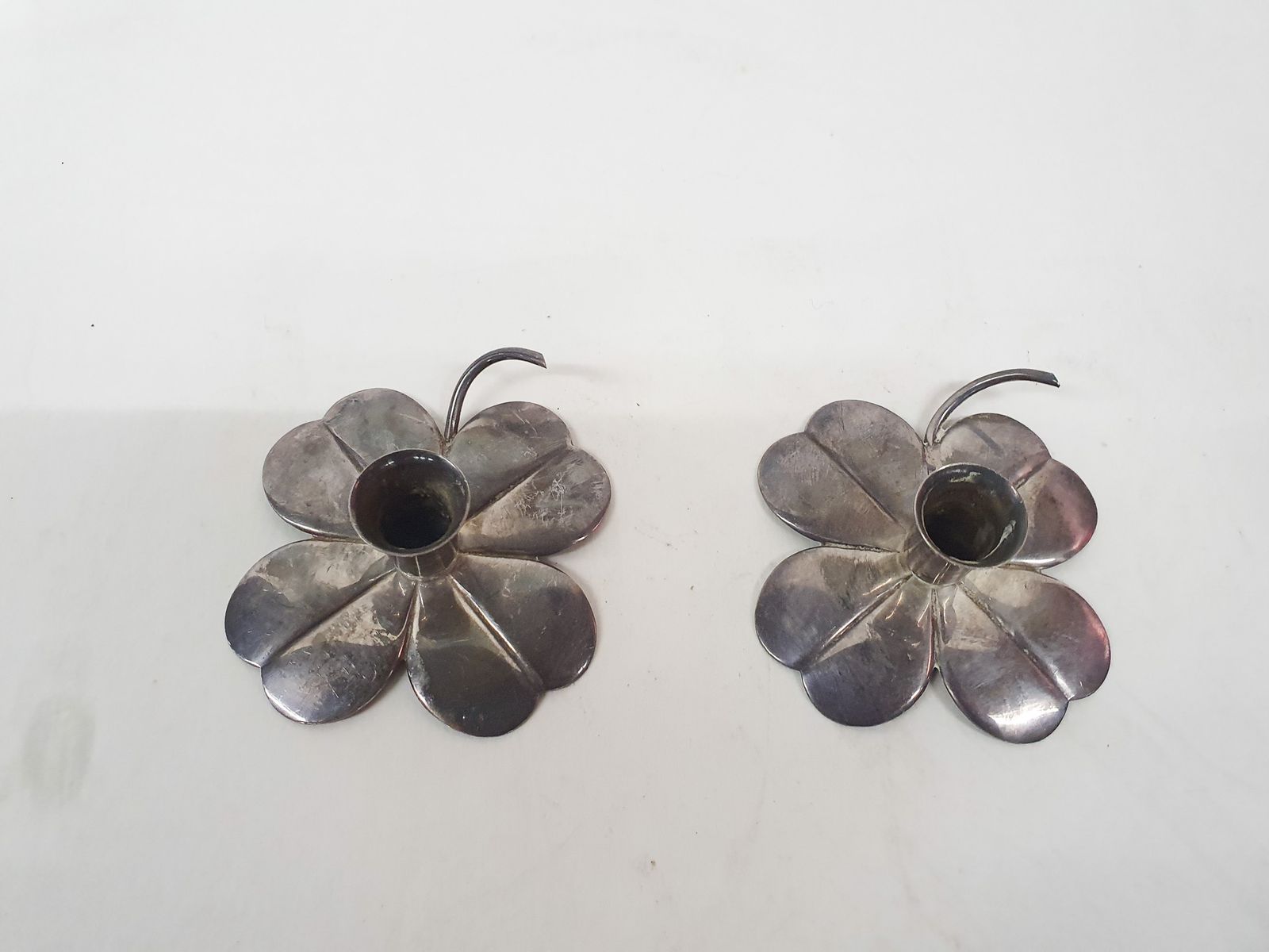 Set Of Two Silver Clover Candleholders By Carl Frederik Christiansen, Denmark 1950's photo furniture