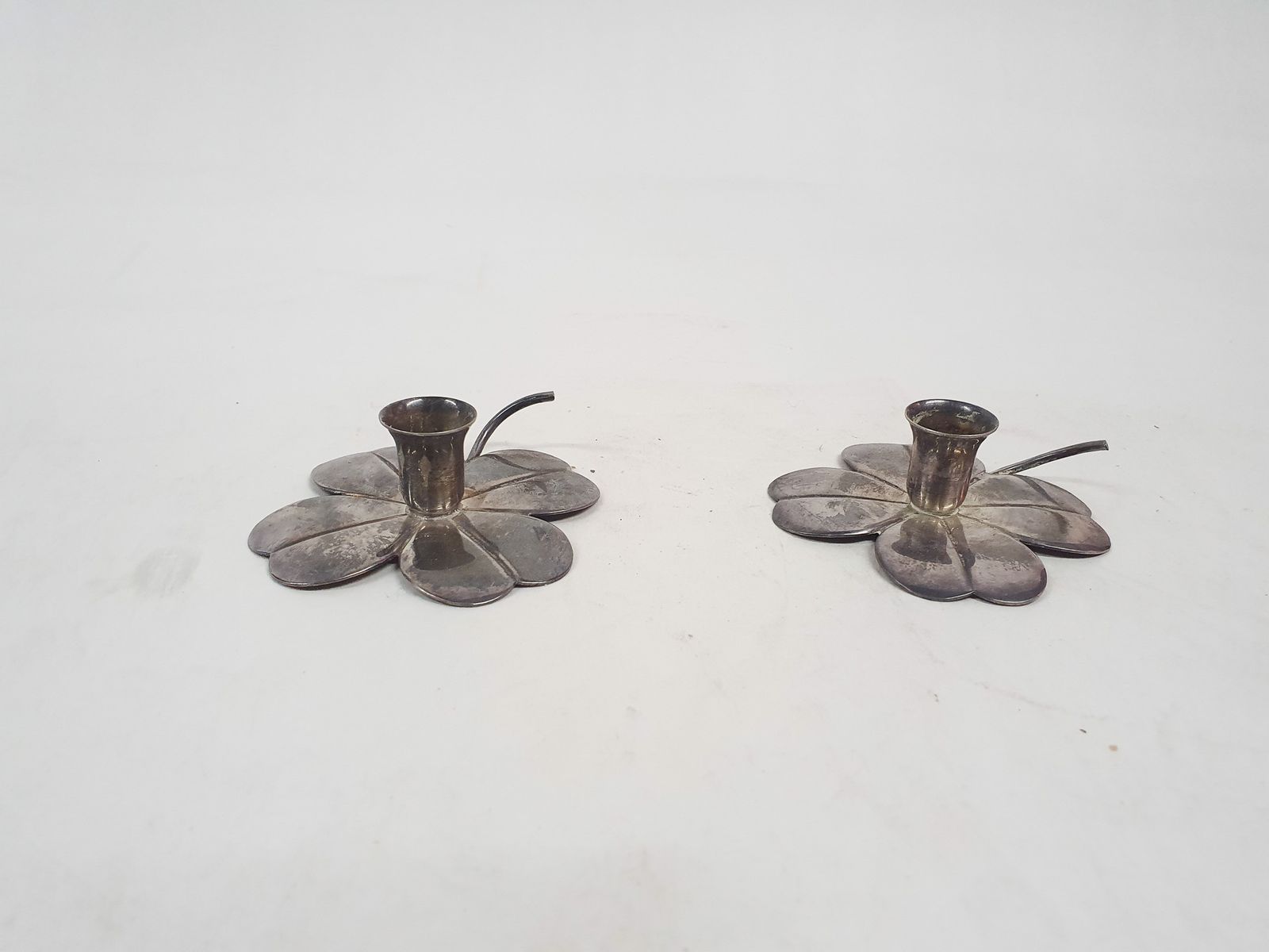 Set Of Two Silver Clover Candleholders By Carl Frederik Christiansen, Denmark 1950's photo for sale
