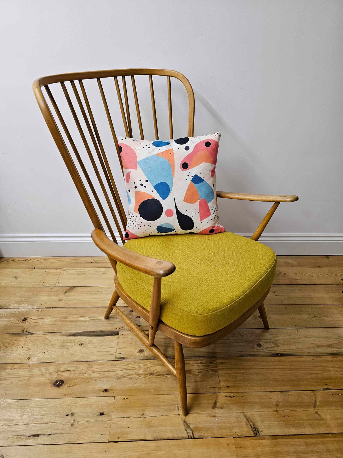 Ercol 478 Original Armchair With Yellow Wool Seat. photo for sale