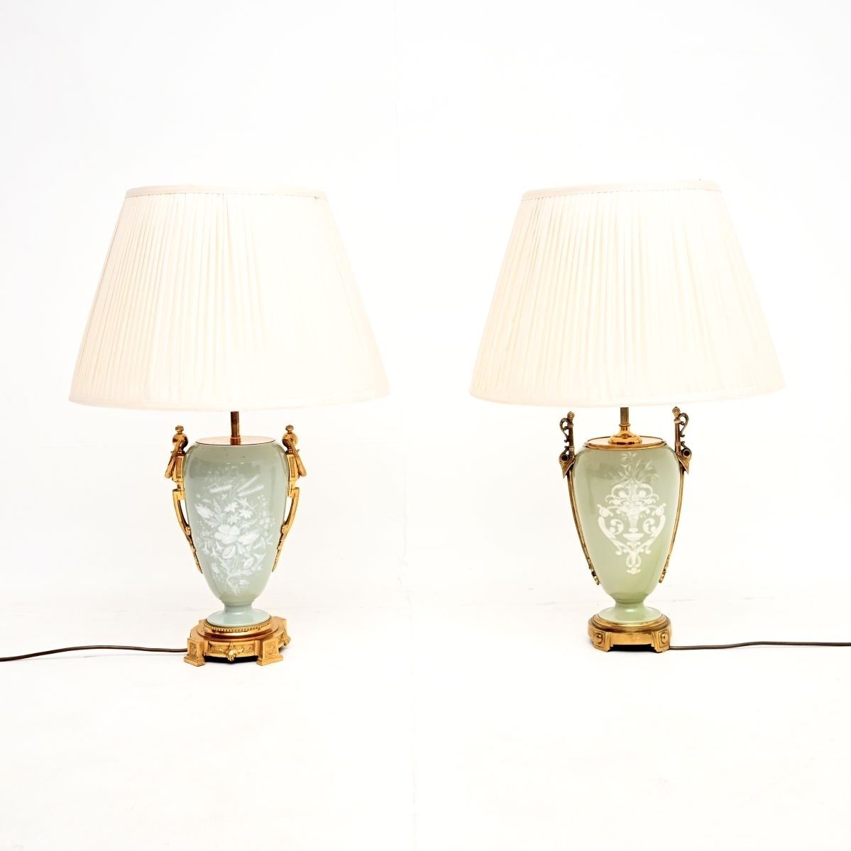 Pair Of Antique French Ceramic Gilt Metal Table Lamps photo furniture