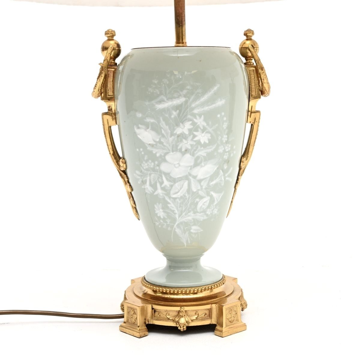 Pair Of Antique French Ceramic Gilt Metal Table Lamps photo Lighting