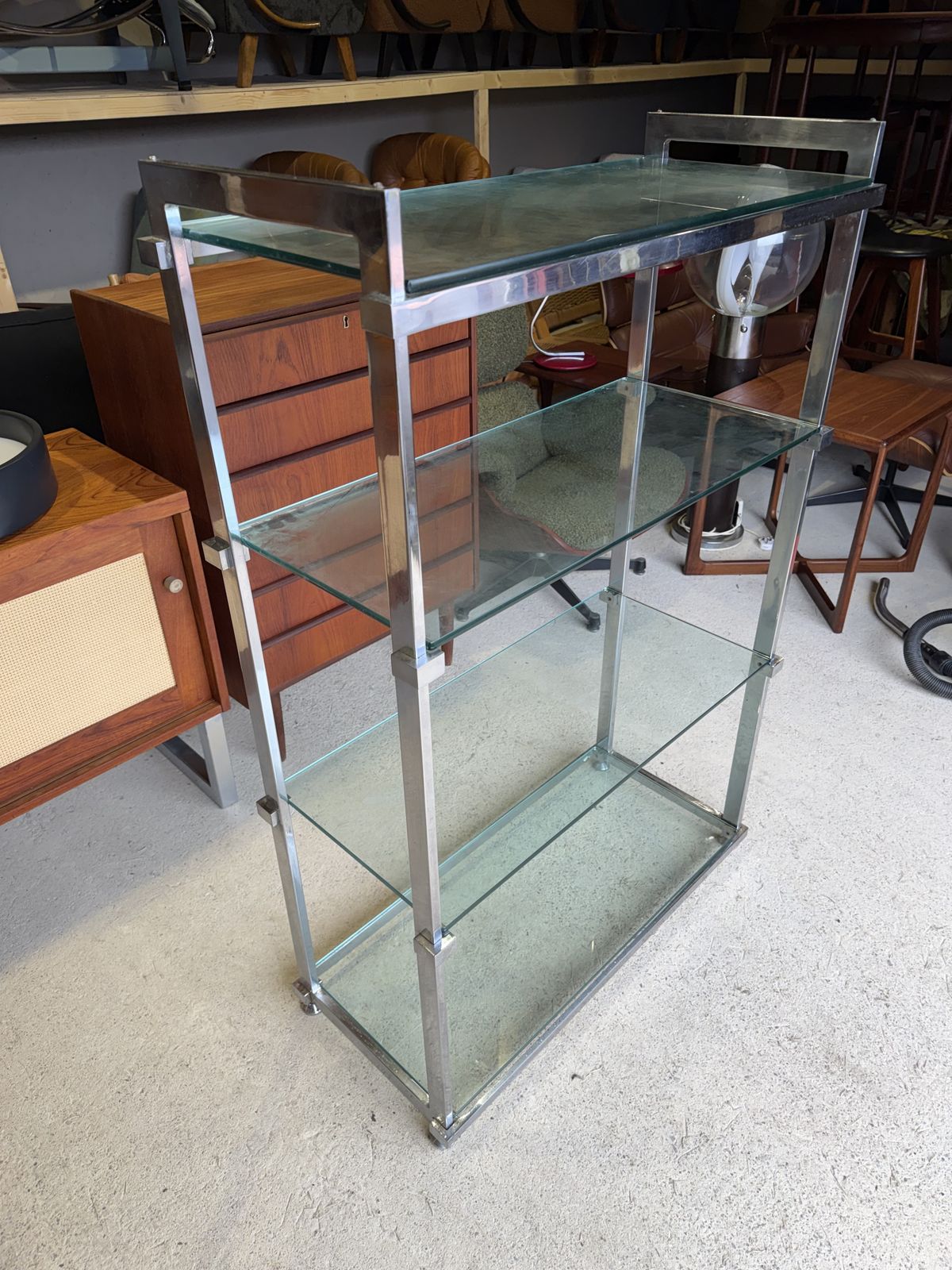 Mid Century Pieff Chrome And Glass Shelving Unit 1970s photo Furniture