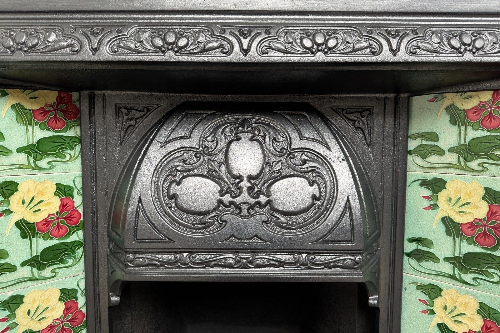 Antique Edwardian Art Nouveau Cast Iron Fireplace Grate Circa 1905 photo 1195.0