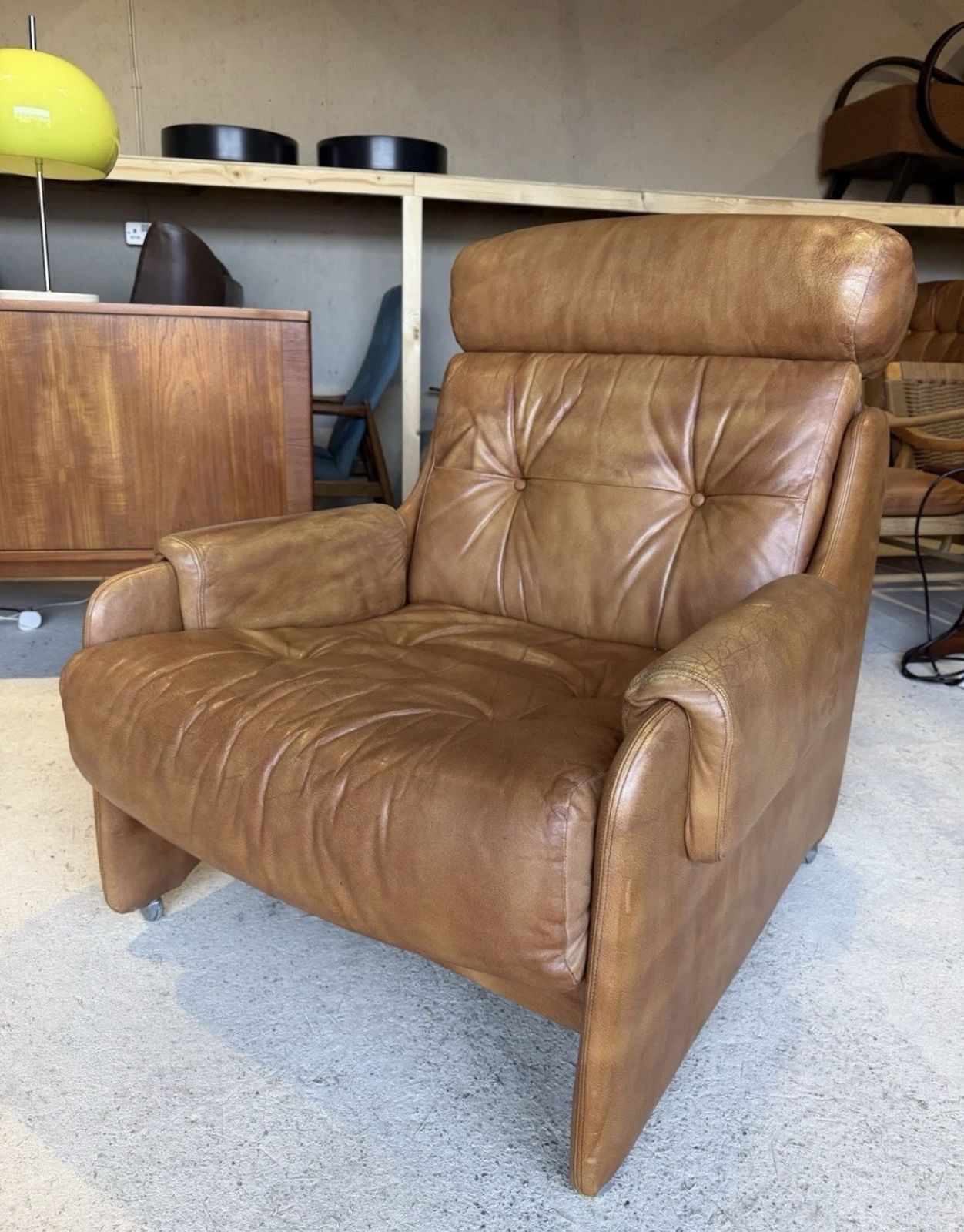 Mid Century Tan Leather Lounge Chair By Wittmann 1970s photo furniture
