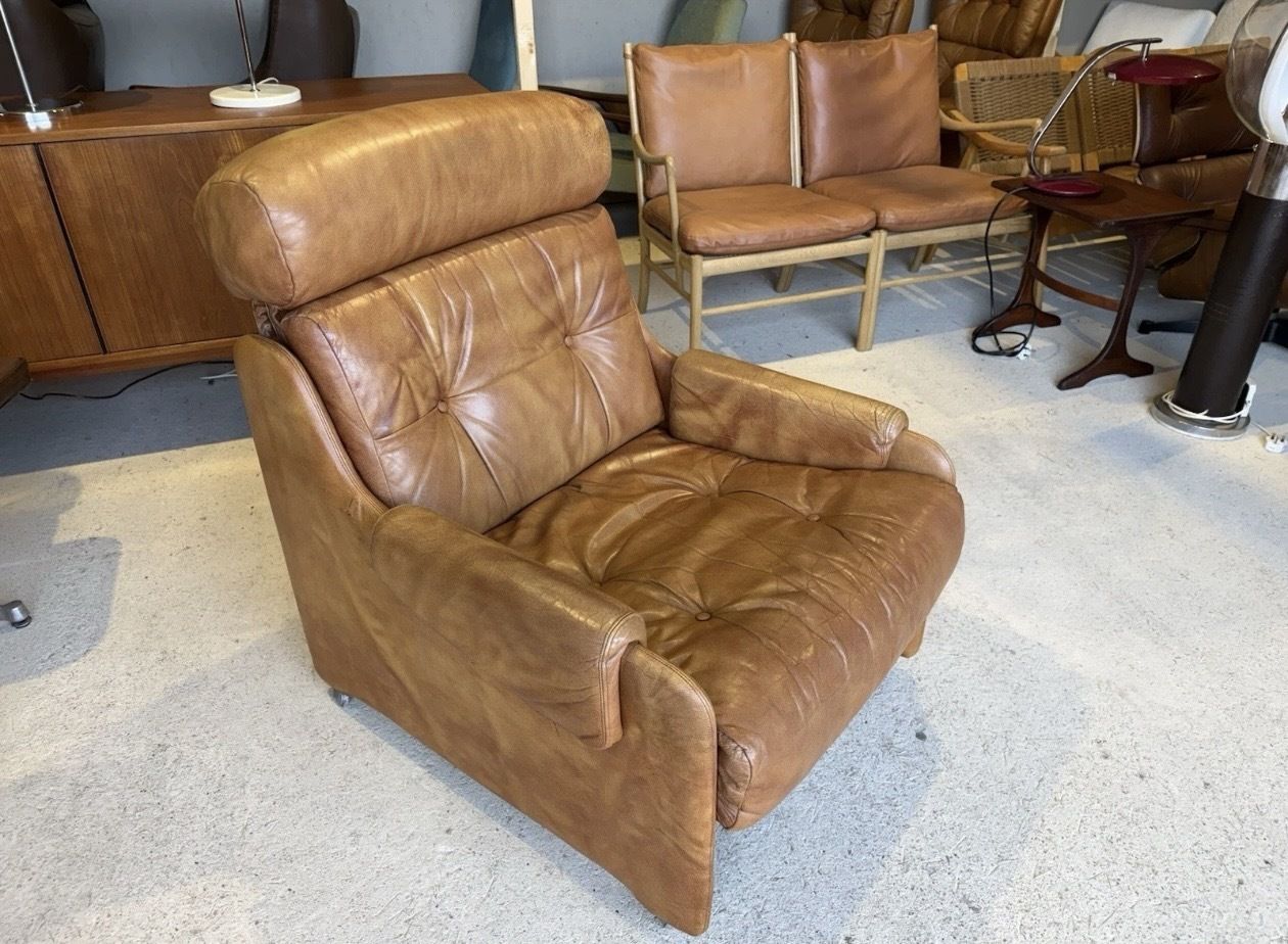 Mid Century Tan Leather Lounge Chair By Wittmann 1970s photo for sale