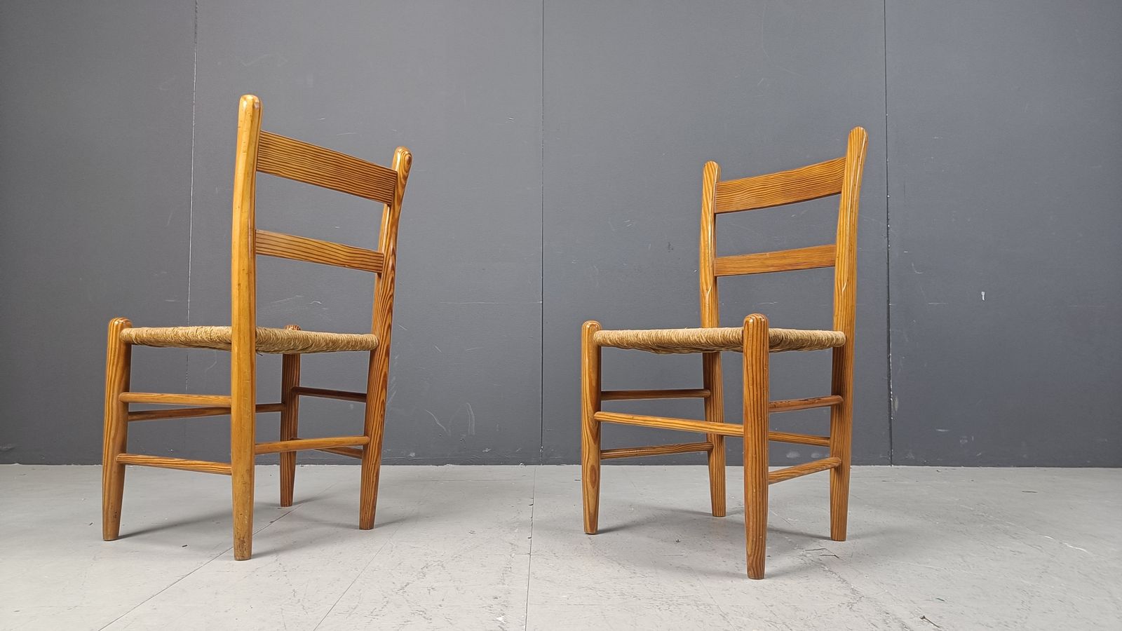 Mid Century Oak And Wicker Dining Chairs, Set Of 4   1970s photo vintage