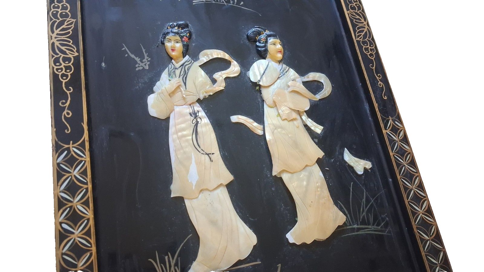 Original  1960's Japanese Shibayama Mid Century Oriental Wall Panel photo for sale