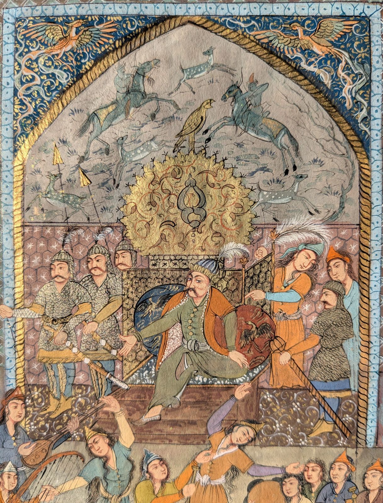 Framed Miniature Painting In Timurid Style On Antique Manuscript Folio photo 500.0