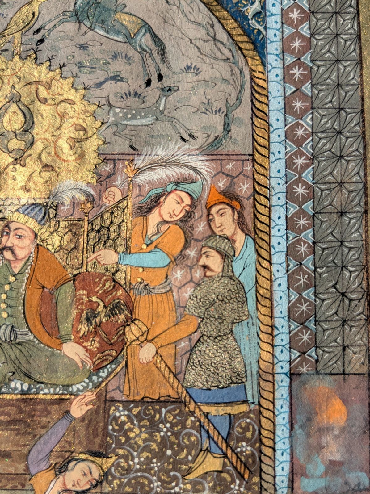 Framed Miniature Painting In Timurid Style On Antique Manuscript Folio photo buy