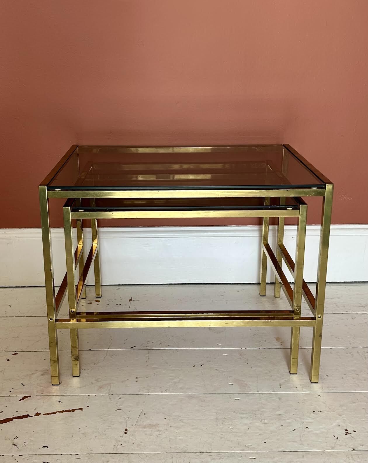 photo furniture Nest Of 2 Vintage Brass Occasional Side Tables