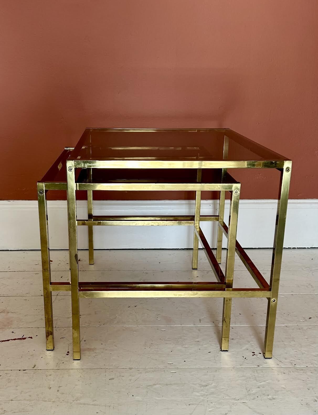 photo for sale Nest Of 2 Vintage Brass Occasional Side Tables