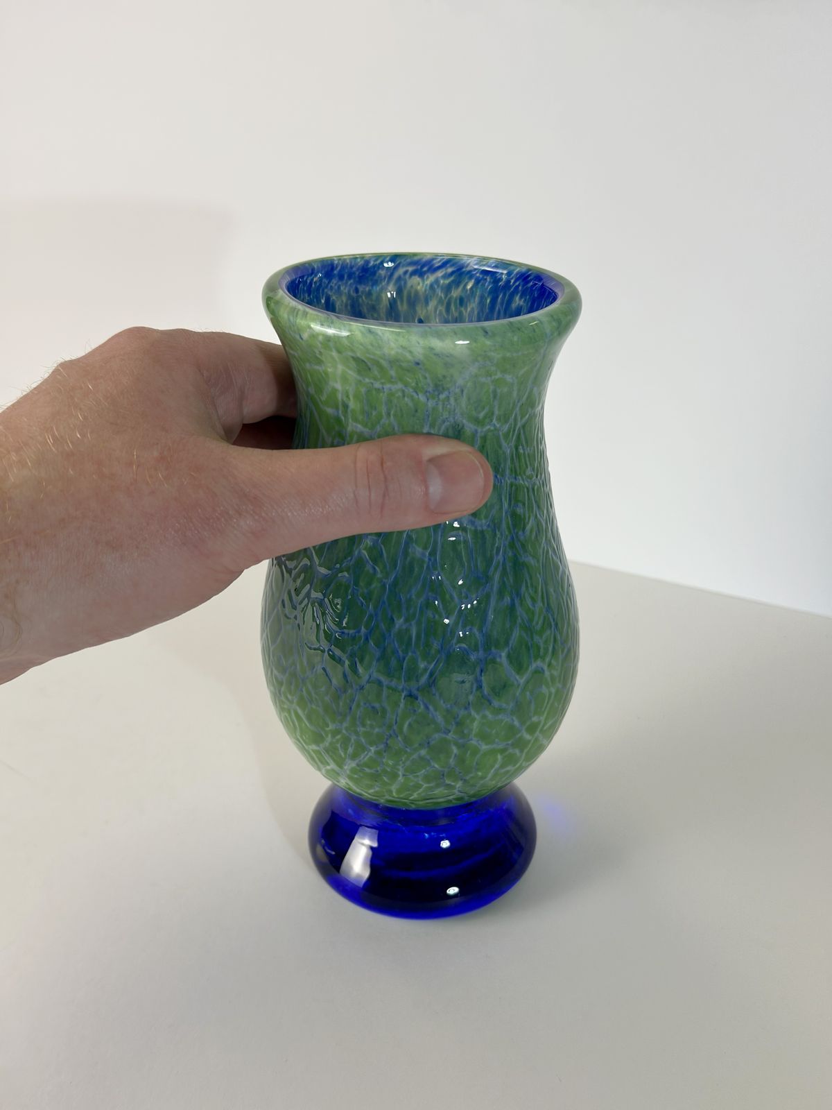 Art Glass Vase Green And Blue Crackle Glass Attributed To Gunnar Håkansson Johansfors Sweden 1930s photo vintage