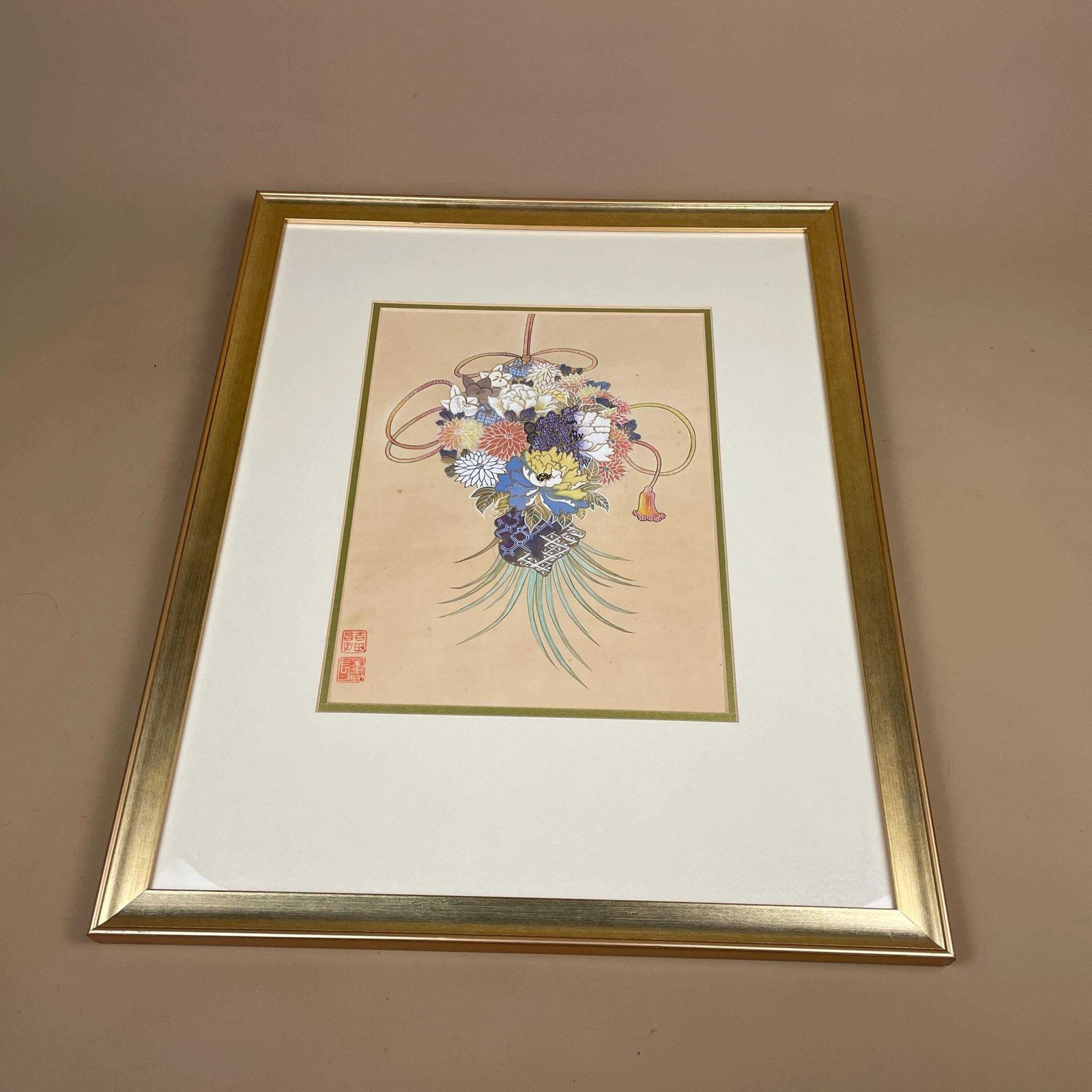 photo furniture Japanese Watercolour Painting On Rice Paper Framed Floral Picture Gold Frame Vintage Hand Painted Asian Art Wall Decor