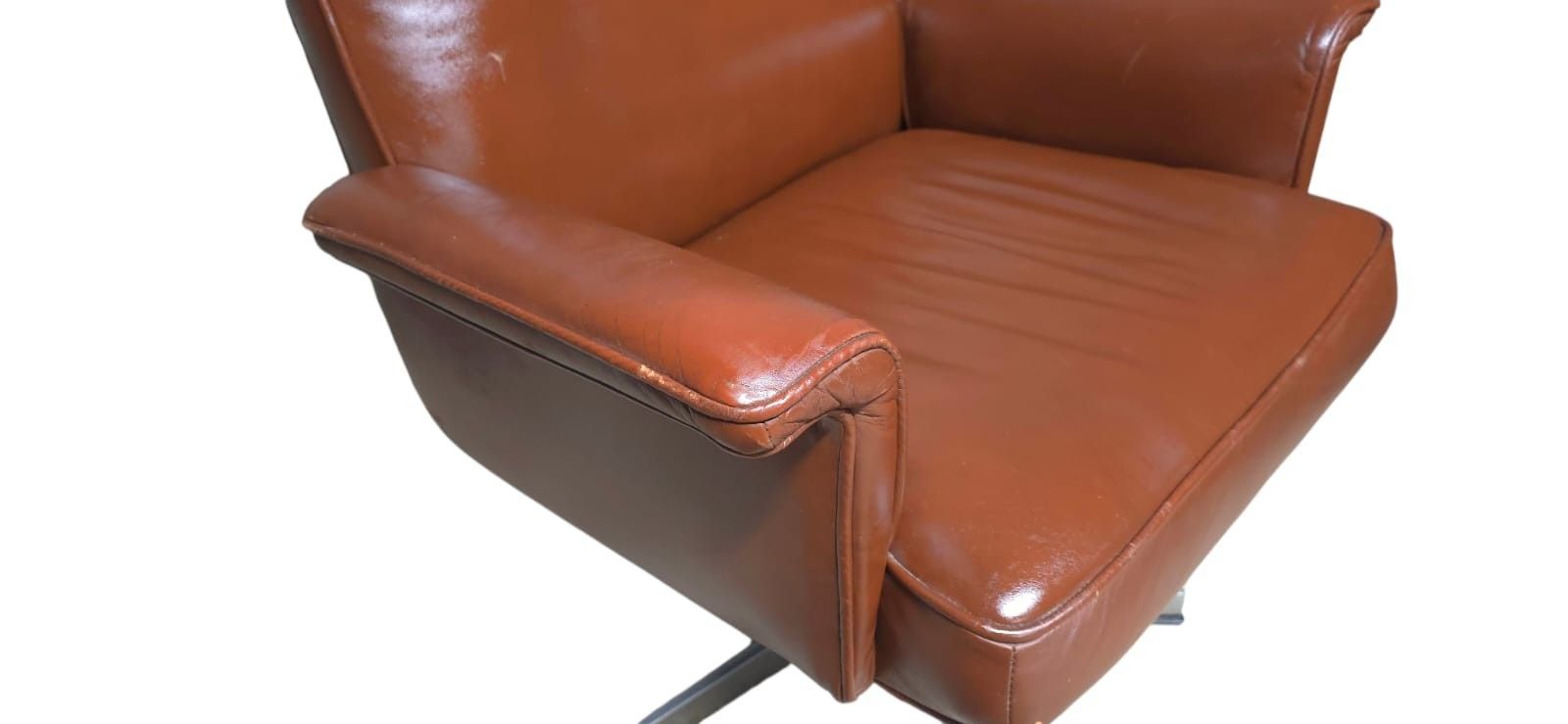 Vintage Mid Century Brown Leather Swivel Chair (Ds 35 Style) Armchair photo furniture