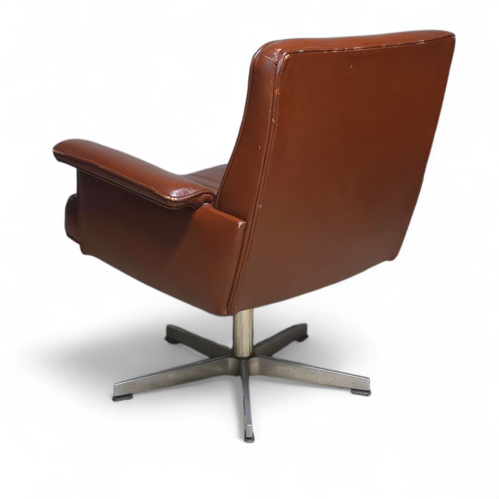 Vintage Mid Century Brown Leather Swivel Chair (Ds 35 Style) Armchair photo vintage