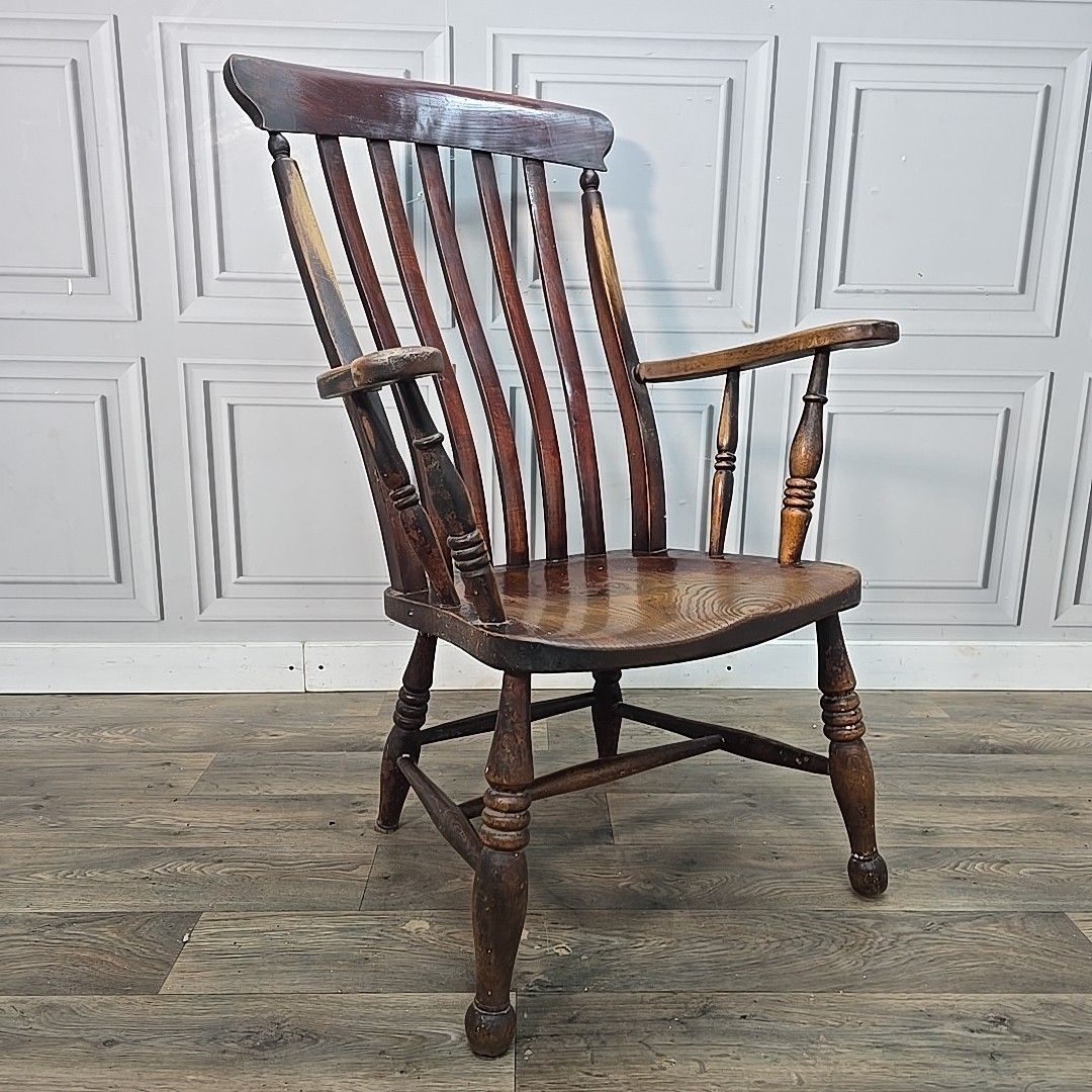 Antique Windsor Elbow Chair Lath Back Armchair Solid Wood Elm Victorian Seat photo furniture