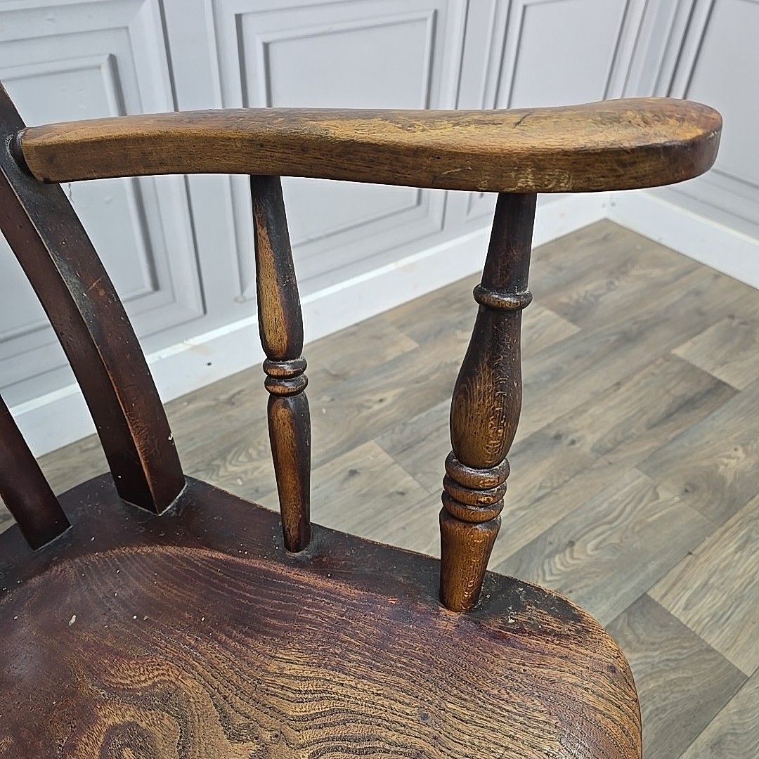 photo for sale Antique Windsor Elbow Chair Lath Back Armchair Solid Wood Elm Victorian Seat
