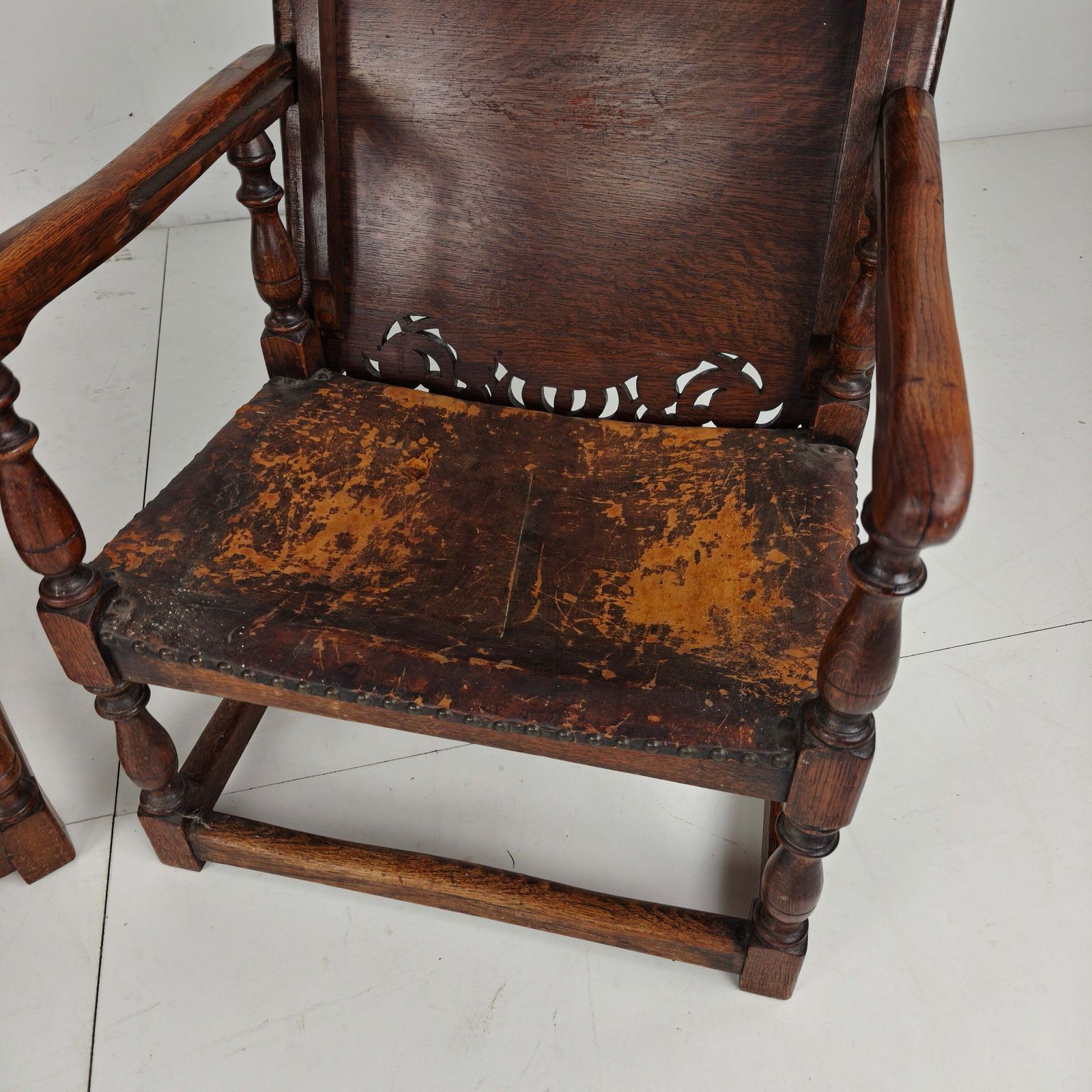 1080.0 Pair Of English Antique Jacobean Monk Armchairs / Tables By F. Parker & Sons Ltd photo