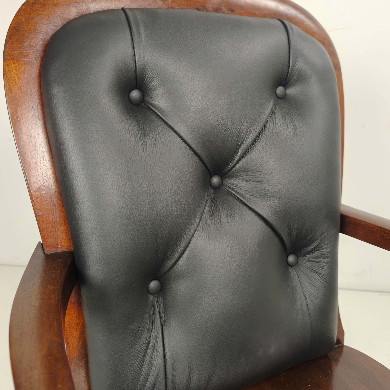 Victorian English Walnut & Leather Library Desk Chair photo for sale
