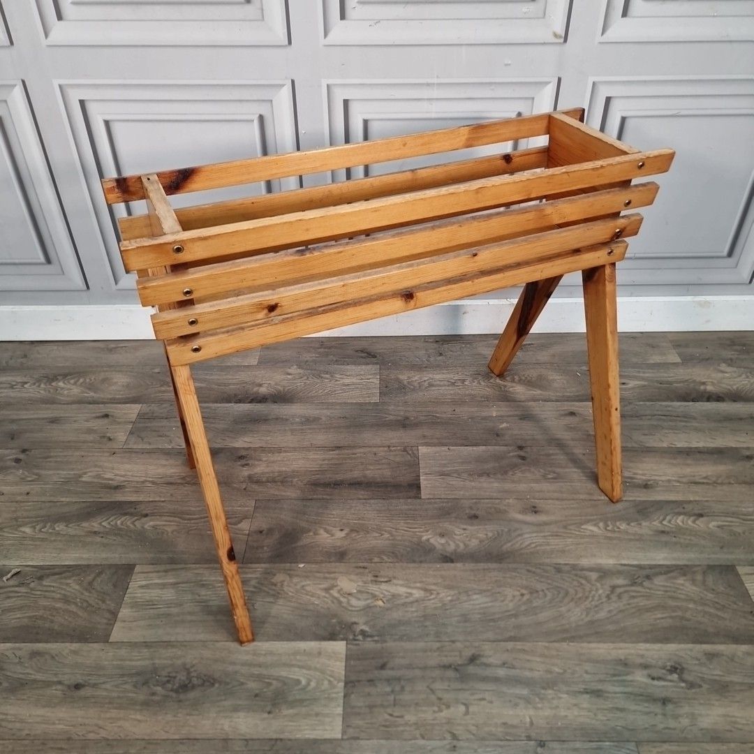 Vintage Pine Trough Planter Solid Wooden Garden Plant Stand Holder Retro photo furniture