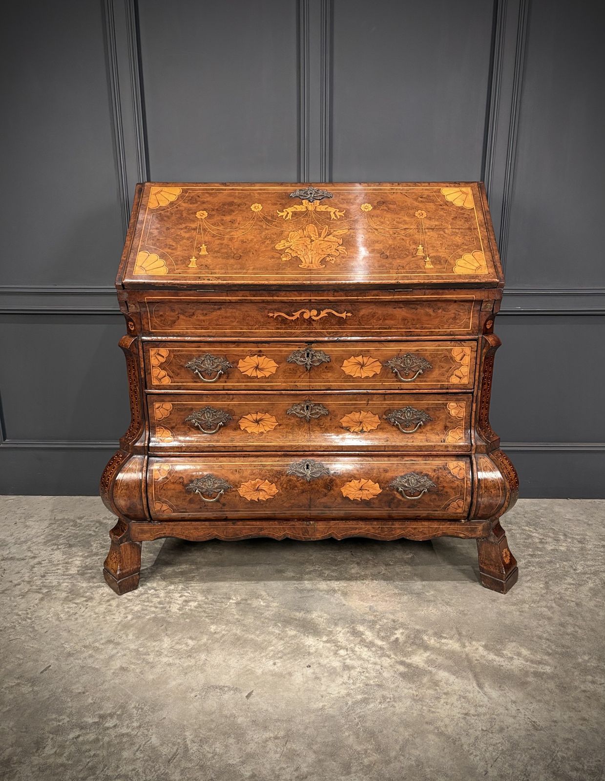 Dutch Marquetry Inlaid Walnut Bureau photo for sale