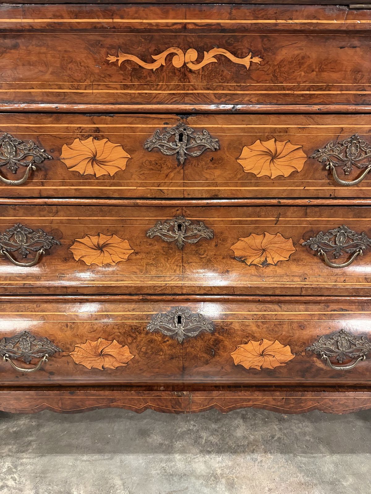 Dutch Marquetry Inlaid Walnut Bureau photo vintage