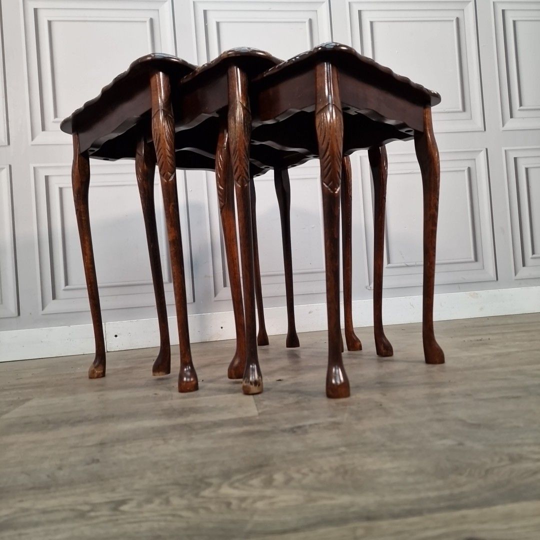 Vintage Nest Of Tables Mahogany Queen Anne Antique Style Nesting Side Table photo Furniture