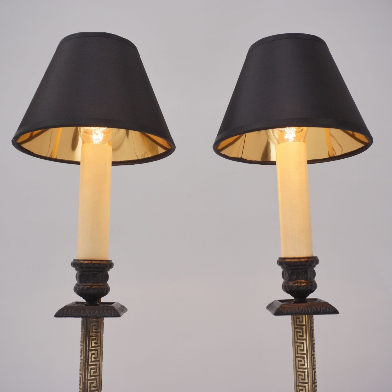 photo vinterior Pair Antique Candlestick Table Lamps, Aesthetic Movement, Iron & Brass, 1890`s Ca, English   Rewired