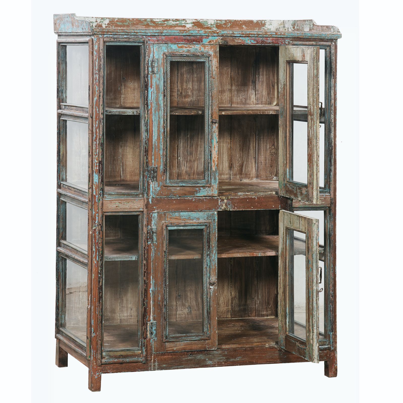 Kavi Vintage Reclaimed Indian Glass Cabinet photo for sale