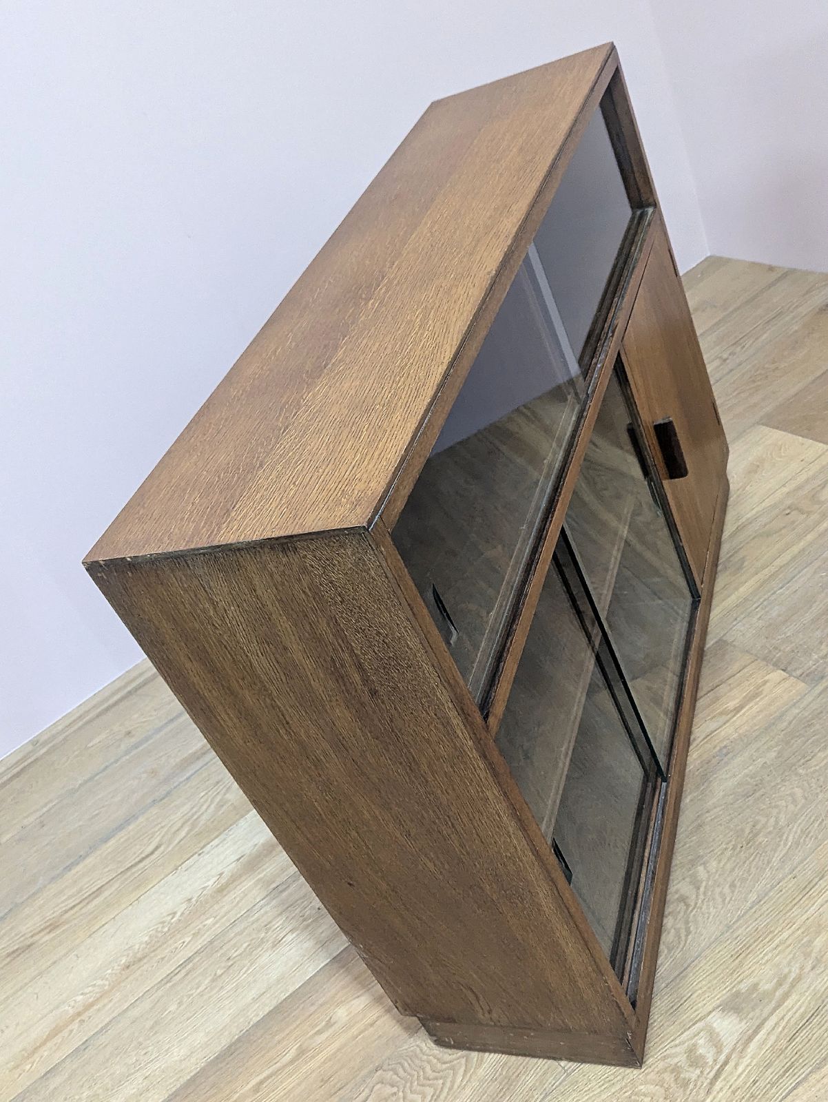 Vintage 1950s Oak Glazed Bookcase Cabinet photo Furniture