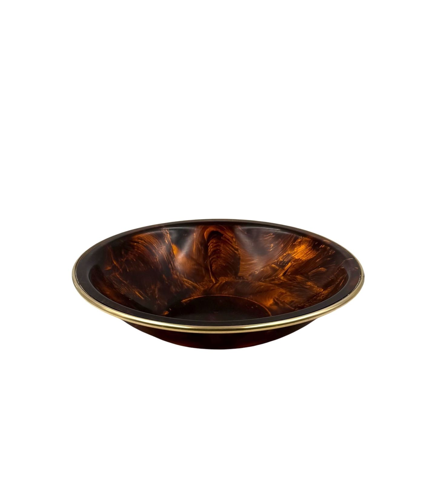 Hollywood Regency Brass And Tortoiseshell Lucite Bowl / Centerpiece, Italy 1970s photo vinterior