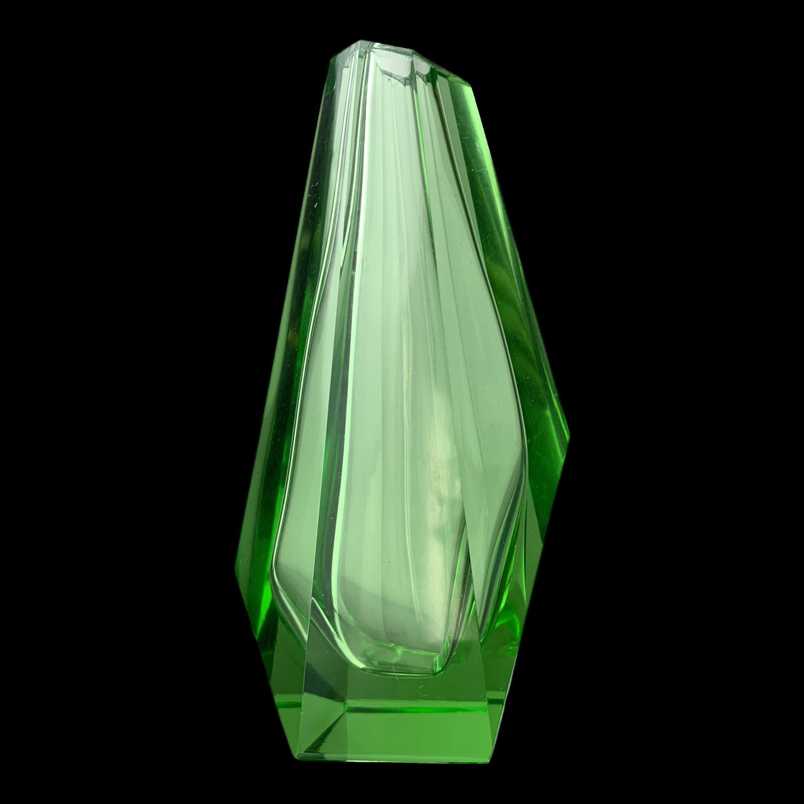 Green Faceted Vase By Seguso, Murano Glass, Italy, 1970