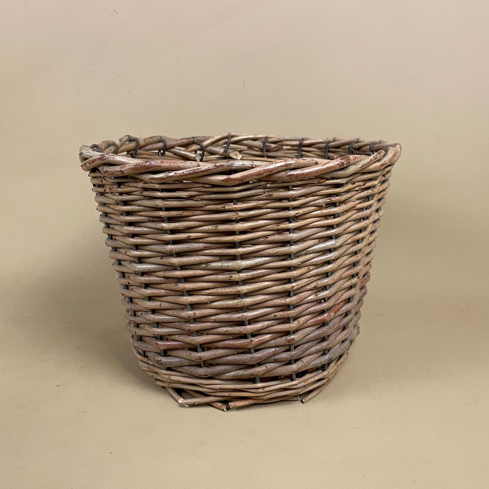 Vintage Wicker Planter Basket With Metal Frame Rustic Indoor Round Storage For Plants Cottage Farmhouse Decor Home Accent photo for sale