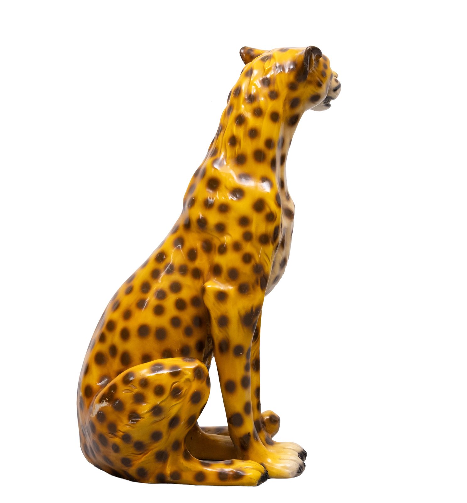 Woonaccessoires Italiaans Keramisch Monumentaal Cheetahbeeld, Grote Kat, Jaren 1970 photo