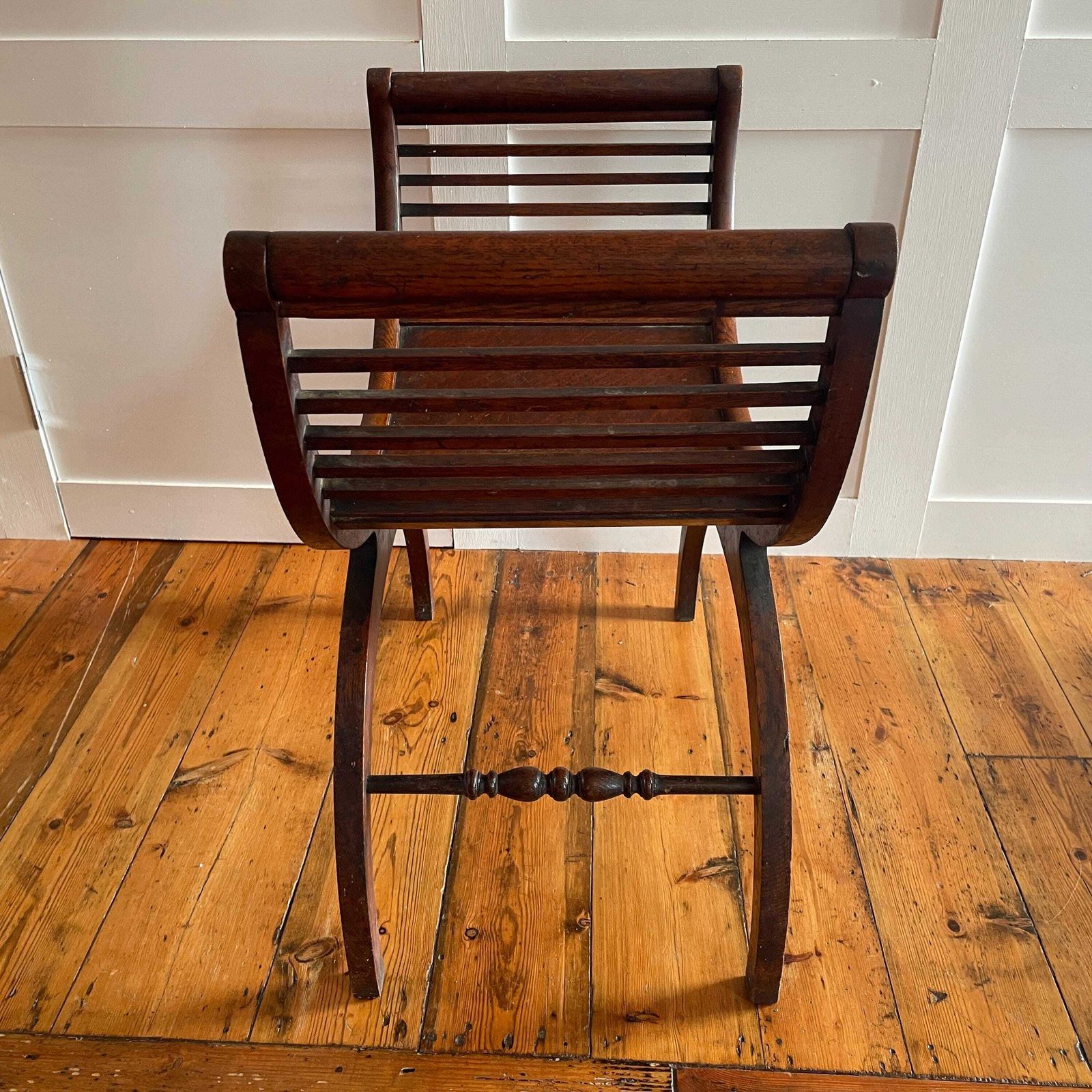 Furniture Curved Wooden Curule Chair Antique Mahogany Wood X Frame Stool Early 1900's Decorative Accent Seat Edwardian English Style photo